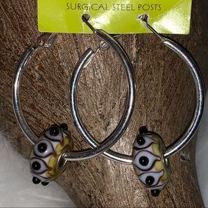 Bauble Lulu Silvertone hoop with beautiful bead